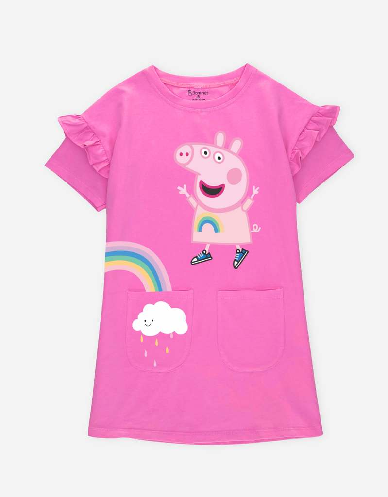 Váy bé gái tay ngắn Peppa Pig dáng suông