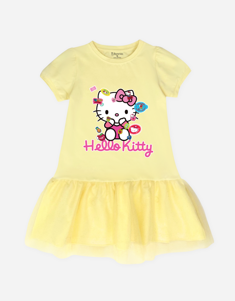 Váy bé gái tay phồng phối lưới Hello Kitty