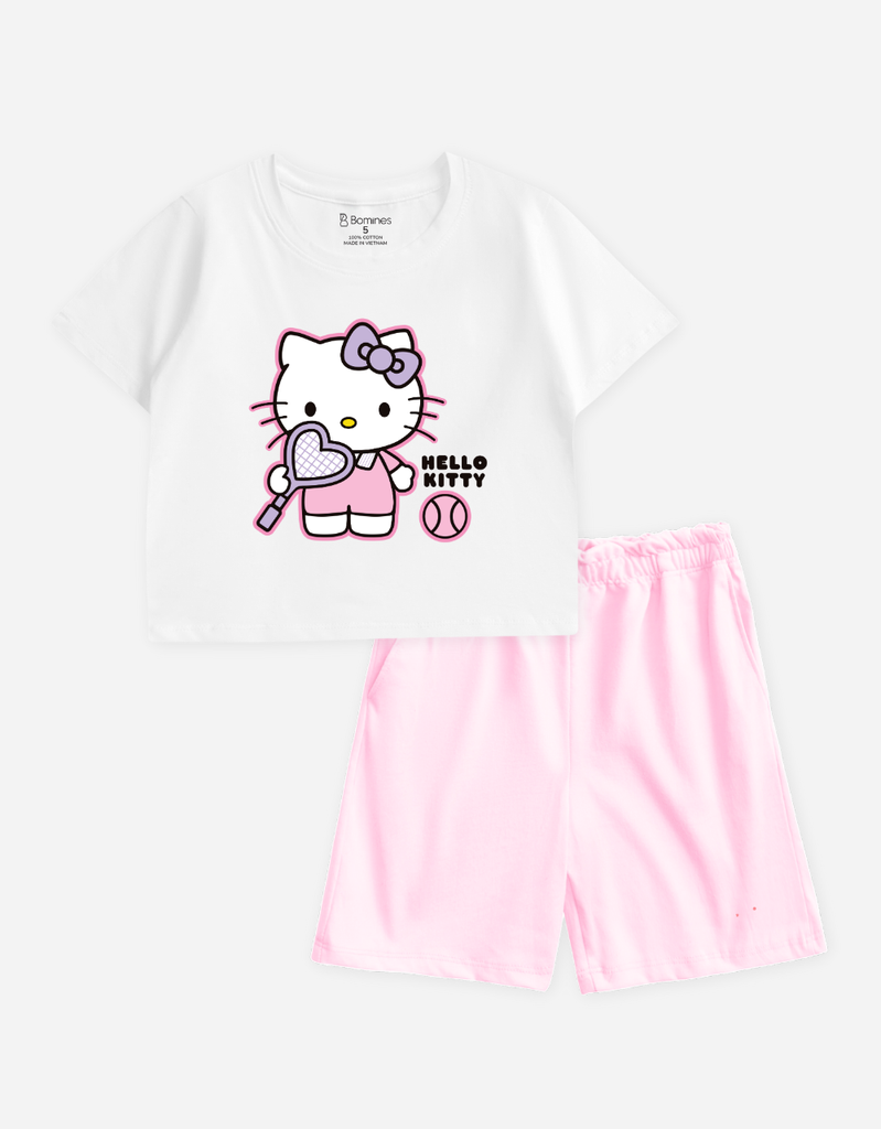 Đồ bộ short Kuromi Hello Kitty Bomines thun cotton 2 chiều