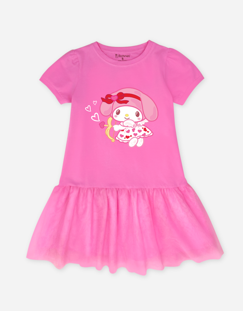 Váy Tết bé gái hoạt hình My Melody Bomines, Đầm phối lưới tay phồng cho bé gái từ 3-12t 12-36kg DTPMELCUNG