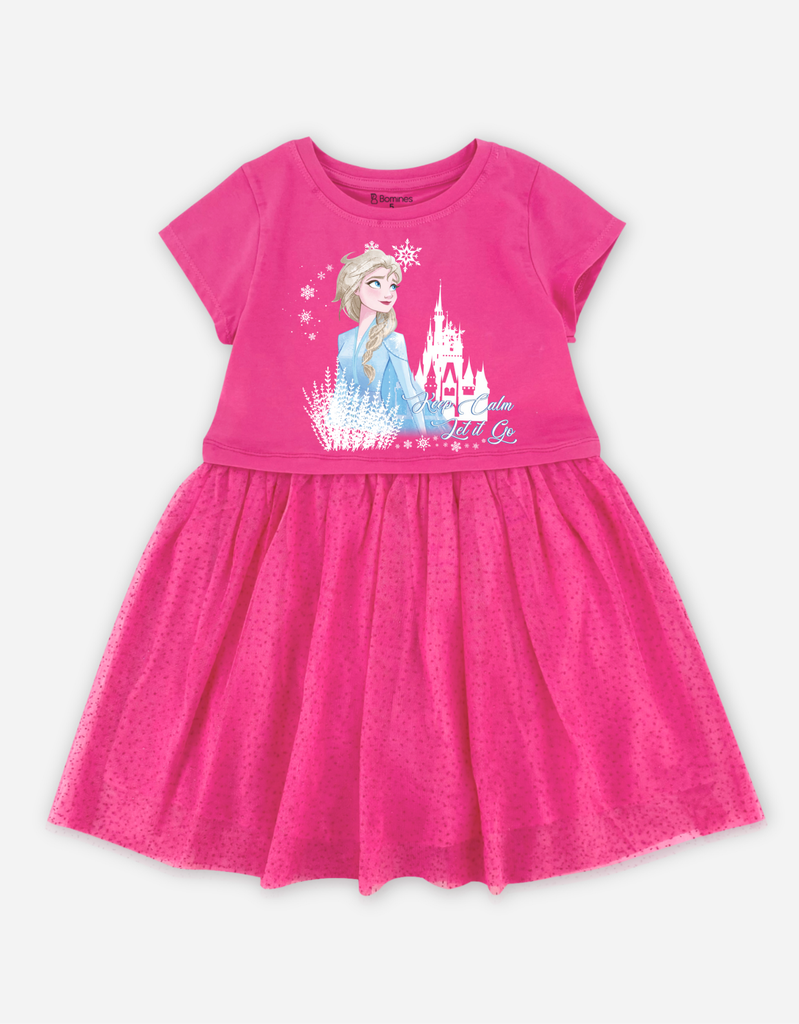 Váy bé gái tay ngắn Elsa phối lưới