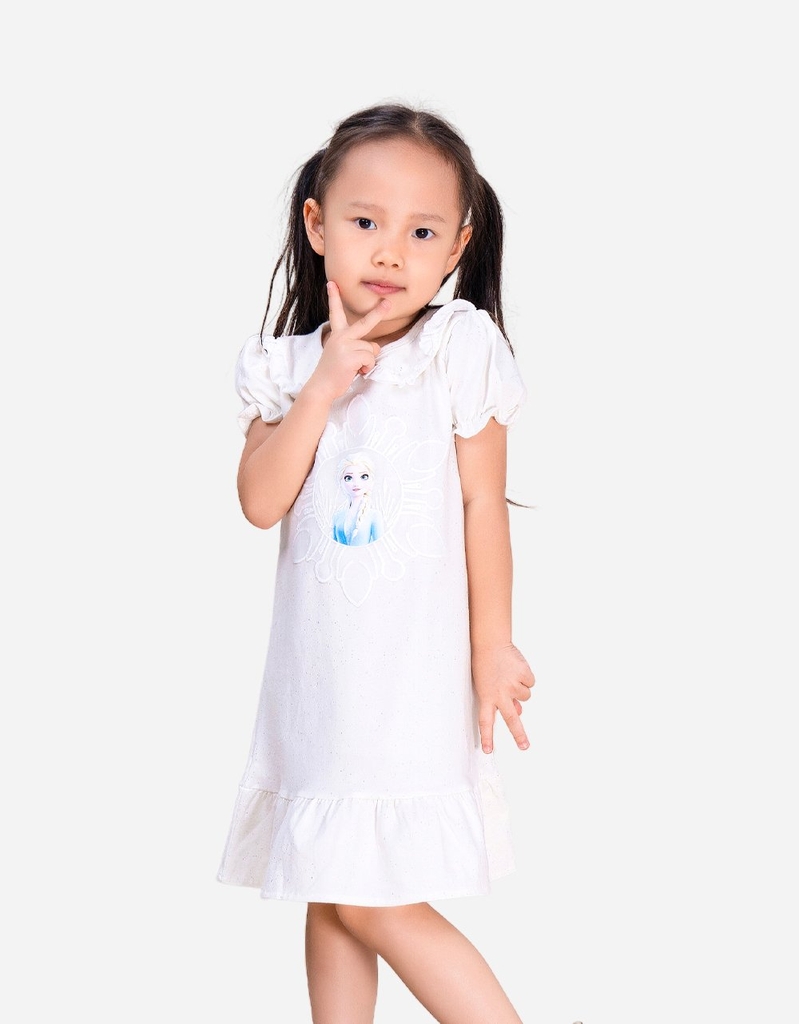 Váy bé gái tay phồng cổ sen Elsa