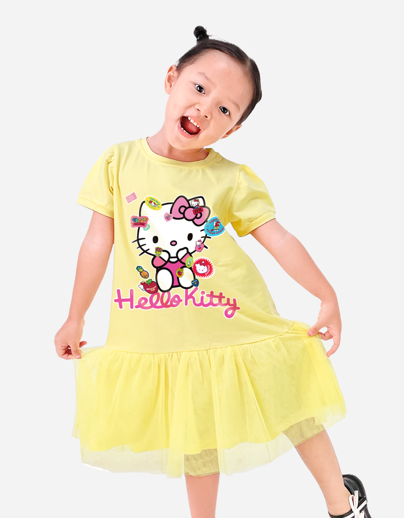 Váy bé gái tay phồng phối lưới Hello Kitty