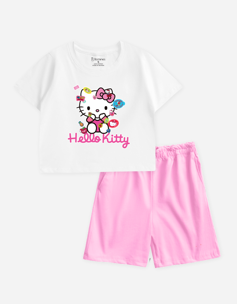 Đồ bộ short Kuromi Hello Kitty Bomines thun cotton 2 chiều