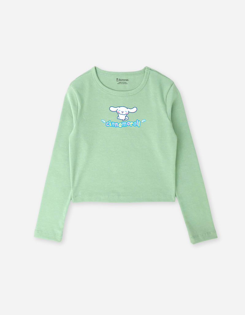 Áo tay dài bé gái Kuromi Melody Bomines, áo giữ nhiệt dáng croptop