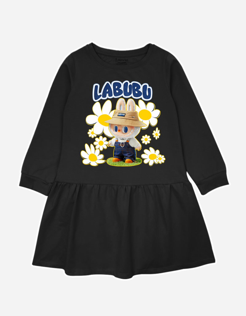 Váy bé gái tay dài mùa thu Labubu