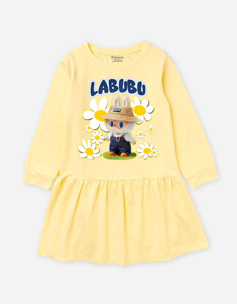 Váy bé gái tay dài mùa thu Labubu