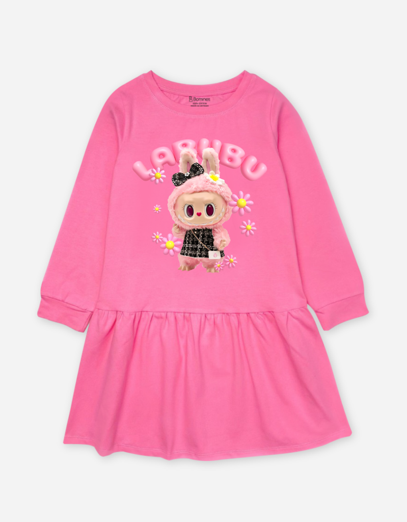 Váy bé gái tay dài mùa thu Labubu