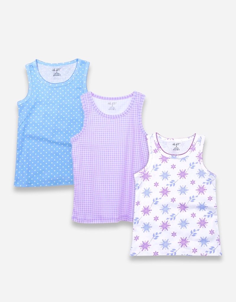 Set 3 áo sát nách bé gái thun cotton nhiều họa tiết