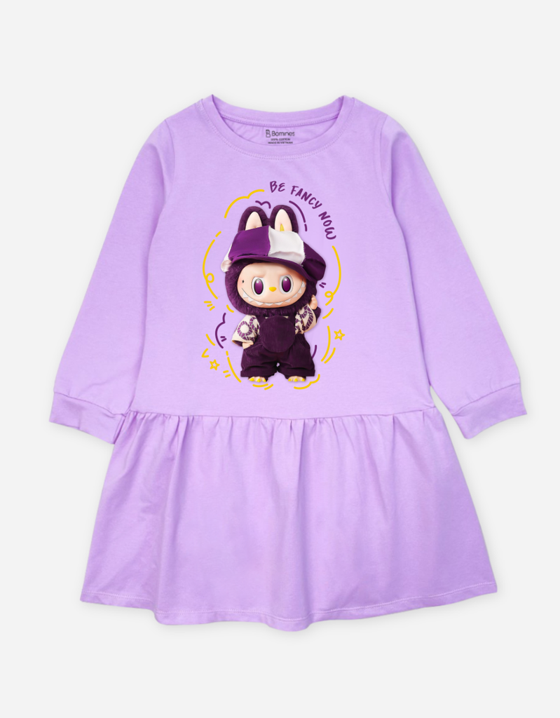 Váy bé gái tay dài mùa thu Labubu