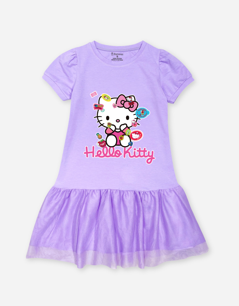 Váy bé gái tay phồng phối lưới Hello Kitty