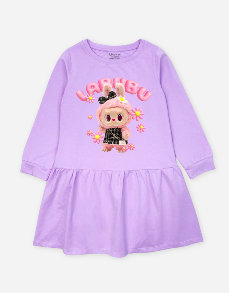 Váy bé gái tay dài mùa thu Labubu