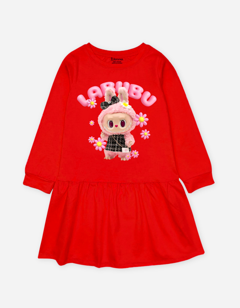 Váy bé gái tay dài mùa thu Labubu