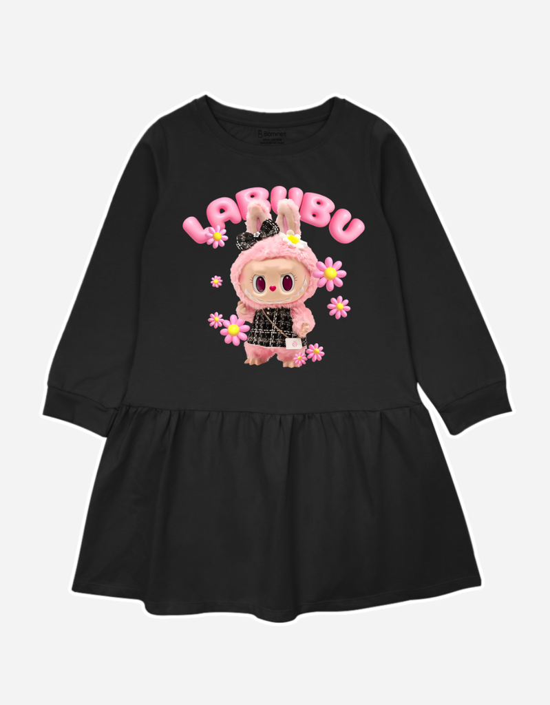 Váy bé gái tay dài mùa thu Labubu
