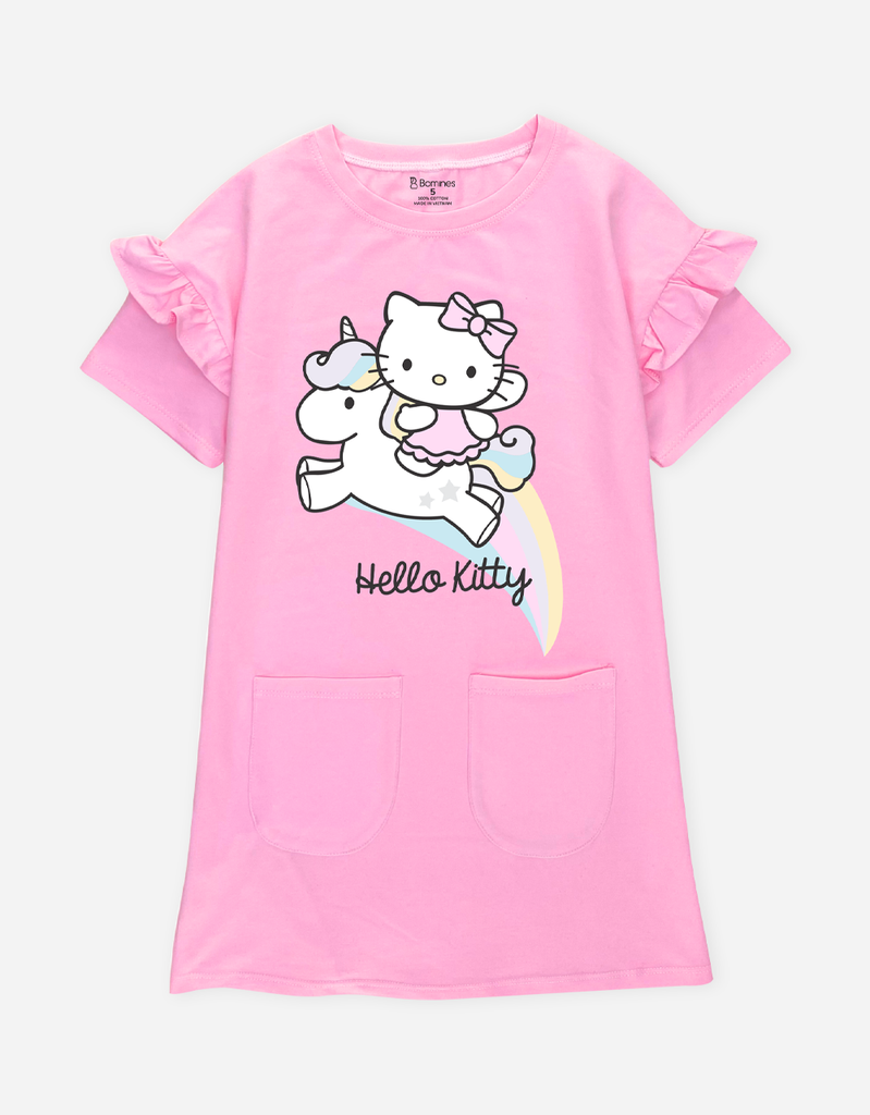 Váy bé gái tay ngắn Hello Kitty dáng suông