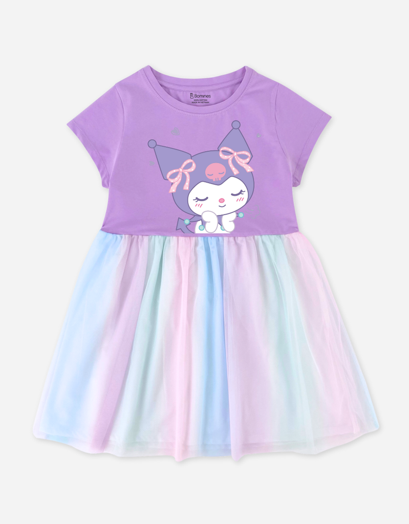 Váy bé gái phối lưới cầu vồng Kuromi
