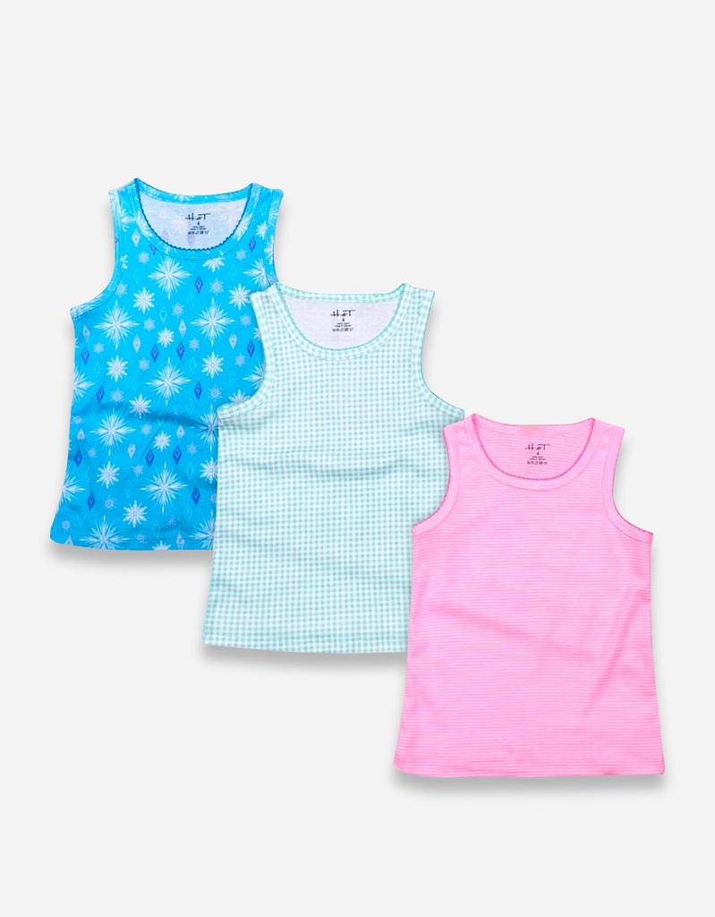 Set 3 áo sát nách bé gái thun cotton nhiều họa tiết