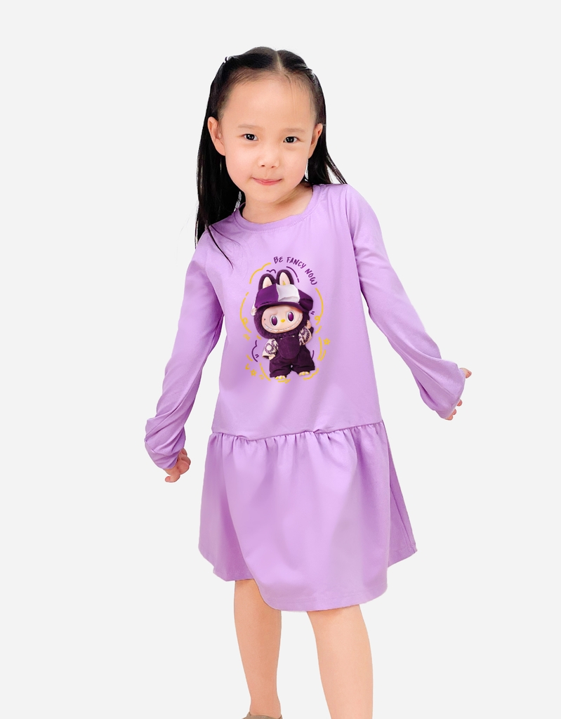 Váy bé gái tay dài mùa thu Labubu