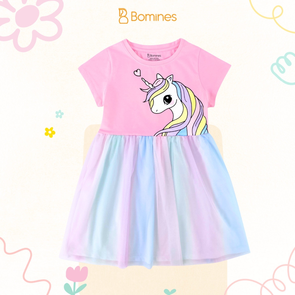 Váy bé gái tay ngắn phối lưới Unicorn