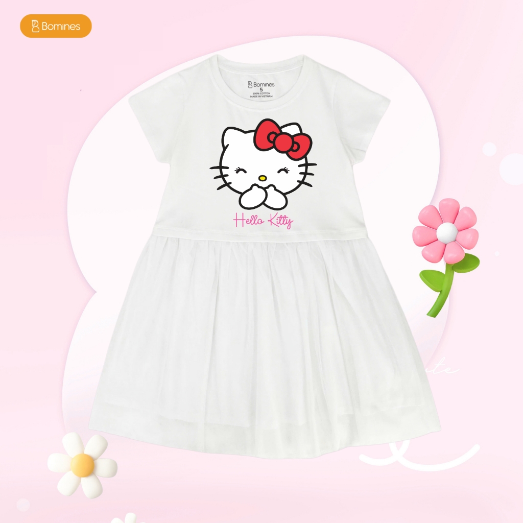Váy tay ngắn phối lưới Hello Kitty