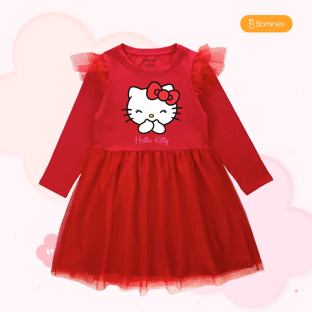 Váy bé gái tay dài Hello Kitty phối lưới