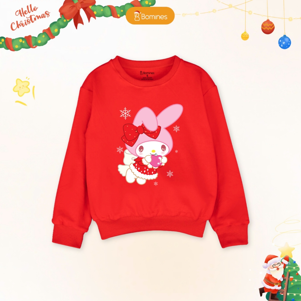 Áo bé trai bé gái Noel Bomines, Áo nỉ da cá cotton cho bé 3 -12t, 14-40kg ATDXM