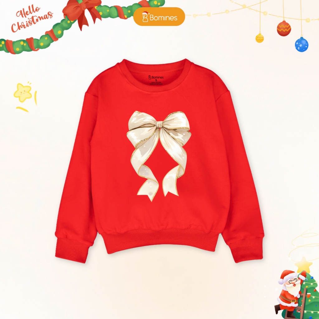 Áo bé trai bé gái Noel Bomines, Áo nỉ da cá cotton cho bé 3 -12t, 14-40kg ATDXM