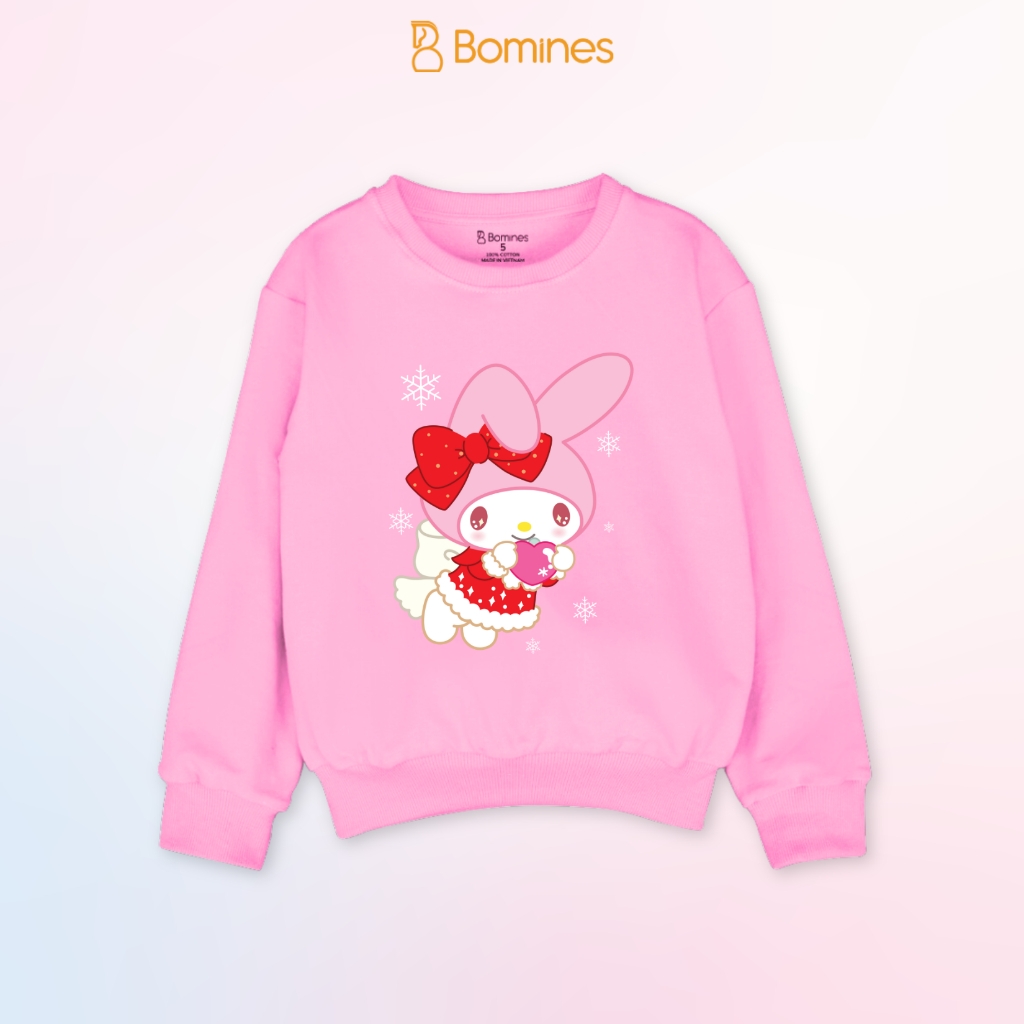 Áo bé gái Kuromi Bomines, Áo nỉ da cá cotton họa tiết cho bé 3 -12t, 14-40kg ATDSAN