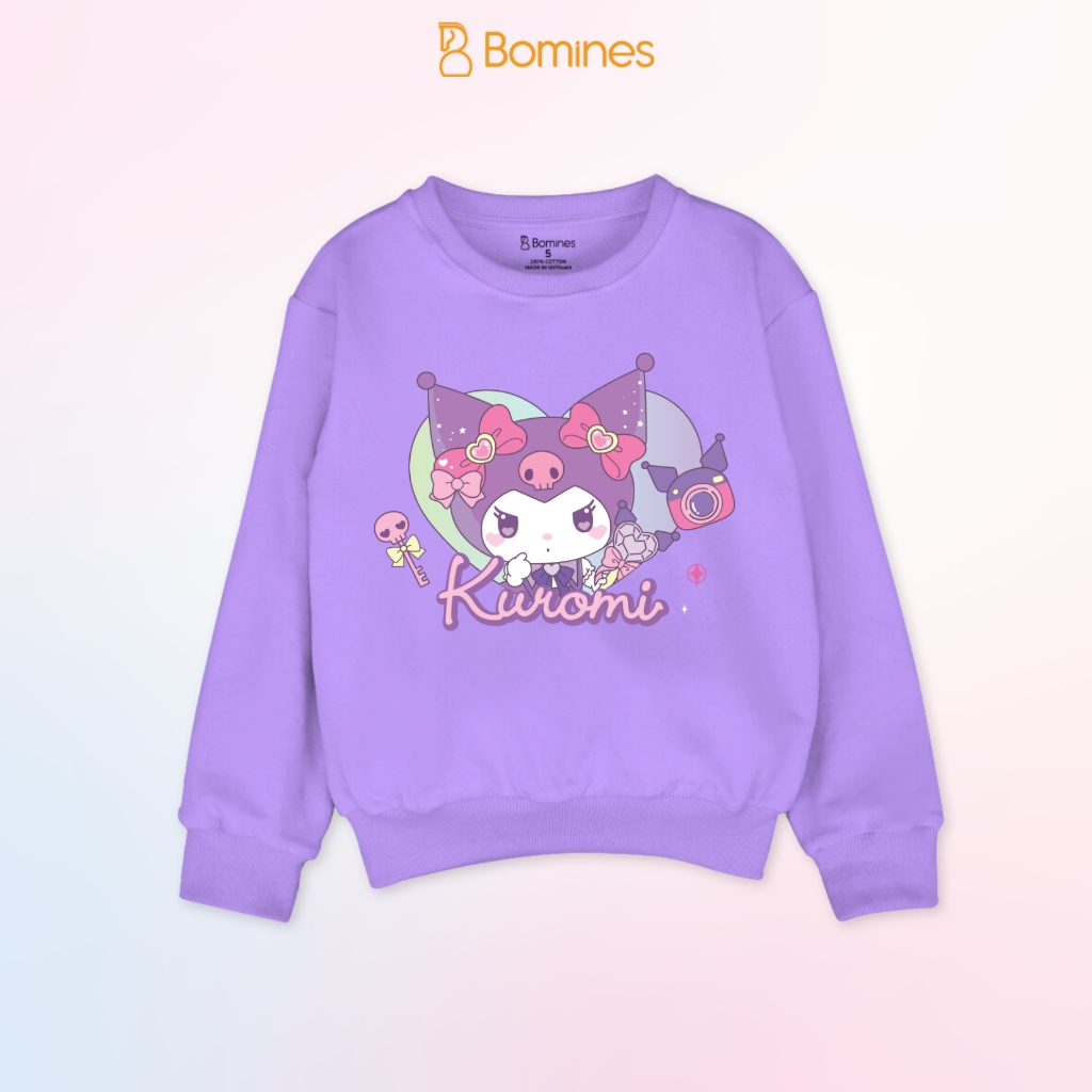 Áo bé gái Kuromi Bomines, Áo nỉ da cá cotton họa tiết cho bé 3 -12t, 14-40kg ATDSAN