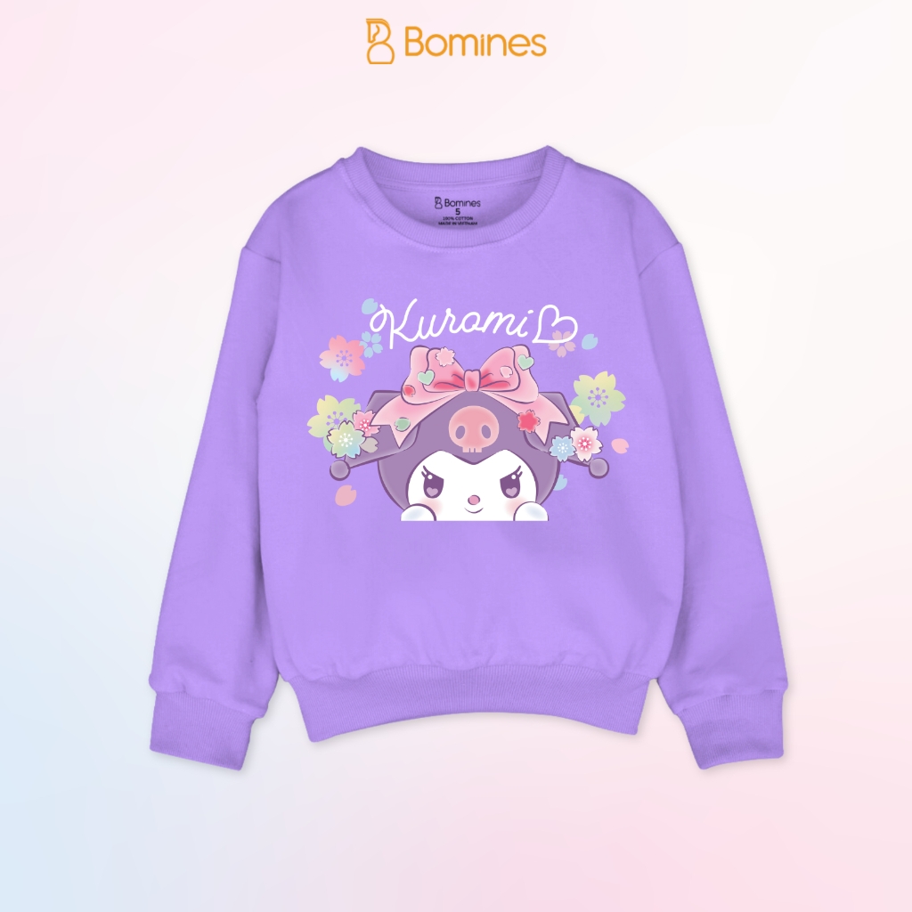 Áo bé gái Kuromi Bomines, Áo nỉ da cá cotton họa tiết cho bé 3 -12t, 14-40kg ATDSAN
