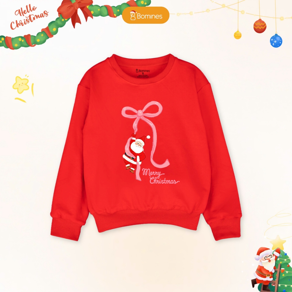 Áo bé trai bé gái Noel Bomines, Áo nỉ da cá cotton cho bé 3 -12t, 14-40kg ATDXM