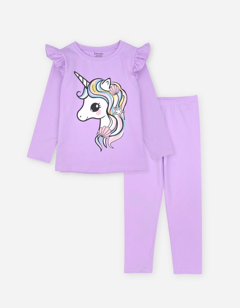Đồ bộ bé gái mùa thu tay dài Kỳ Lân Unicorn