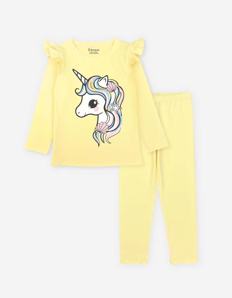Đồ bộ bé gái mùa thu tay dài Kỳ Lân Unicorn