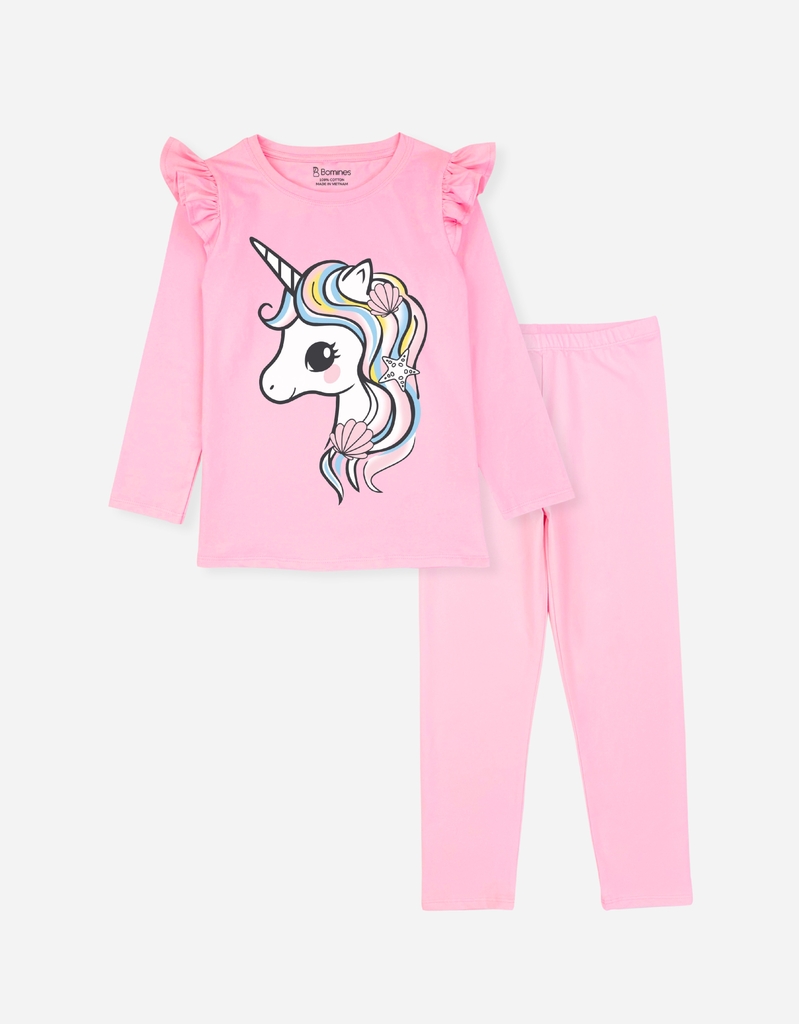 Đồ bộ bé gái mùa thu tay dài Kỳ Lân Unicorn