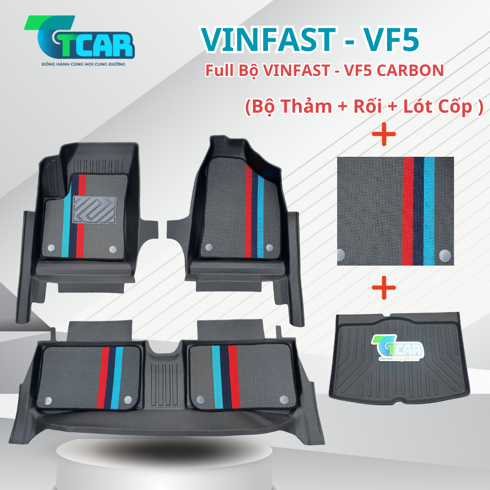 Thảm Lót Sàn Đúc TPE Vân Carbon Vinfast VF5 Cao Cấp - Chính Hãng TCAR ( Mẫu 2026 )