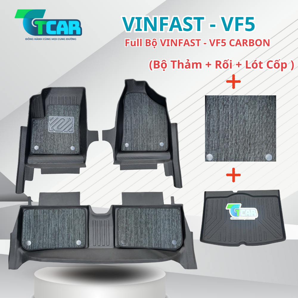 Thảm Lót Sàn Đúc TPE Vân Carbon Vinfast VF5 Cao Cấp - Chính Hãng TCAR ( Mẫu 2026 )