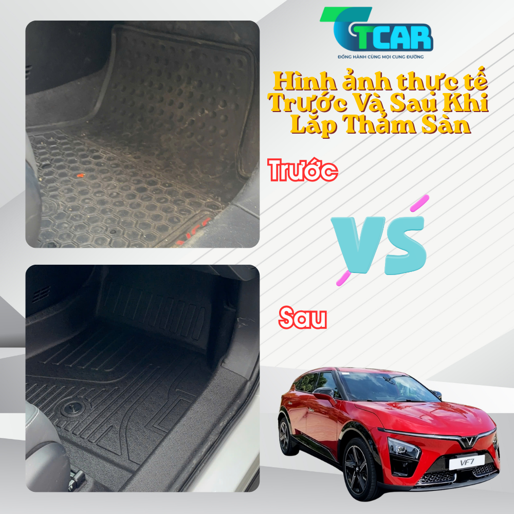 Thảm Lót Sàn Xe VinFast VF7 Vân Carbon Cao Cấp, Không Mùi, Dễ Vệ Sinh | TCAR