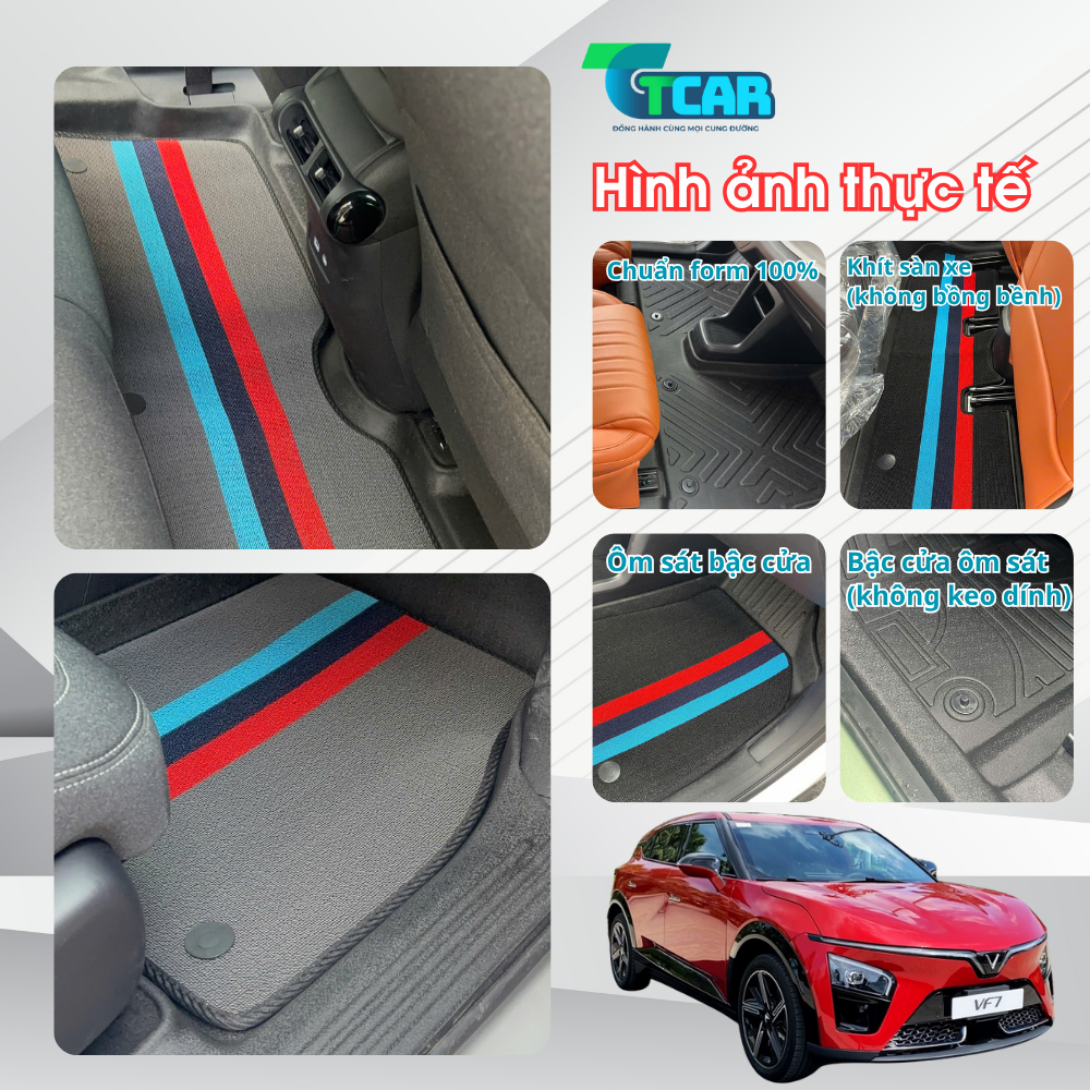 Thảm Lót Sàn Xe VinFast VF7 Vân Carbon Cao Cấp, Không Mùi, Dễ Vệ Sinh | TCAR