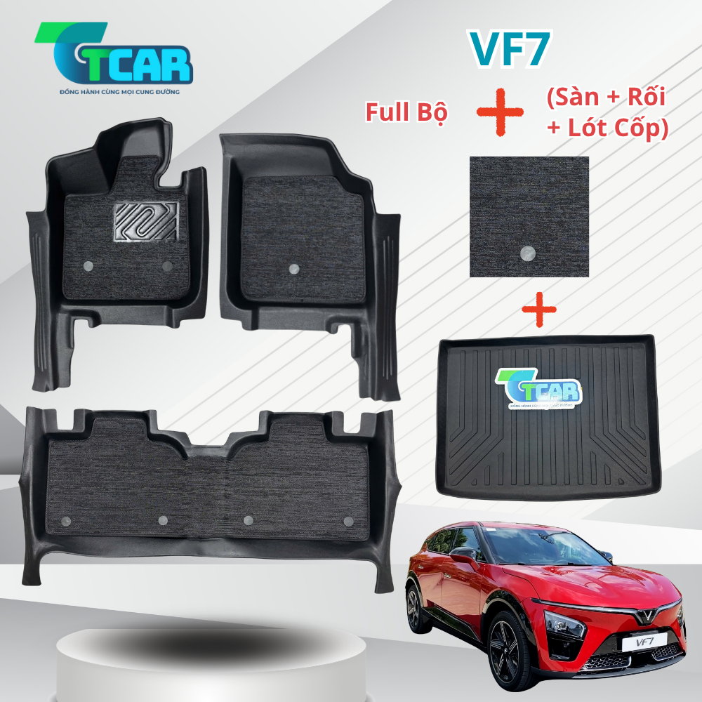 Thảm Lót Sàn Xe VinFast VF7 nhựa đúc TPE nhà máy TCAR – Tràn Viền Bậc Cửa, Không Mùi, Bảo Vệ Sàn Xe, Giảm Tiếng Ồn