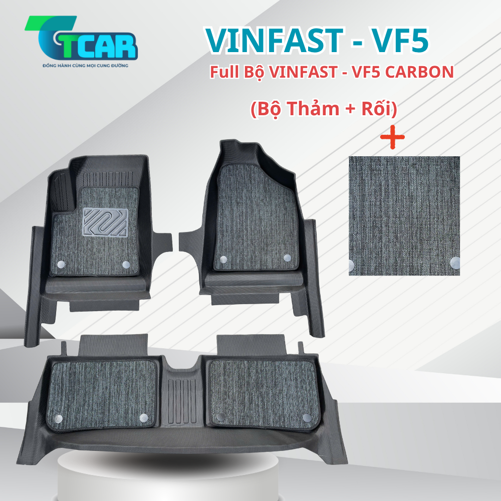 Thảm Lót Sàn Đúc TPE Vân Carbon Vinfast VF5 Cao Cấp - Chính Hãng TCAR ( Mẫu 2026 )