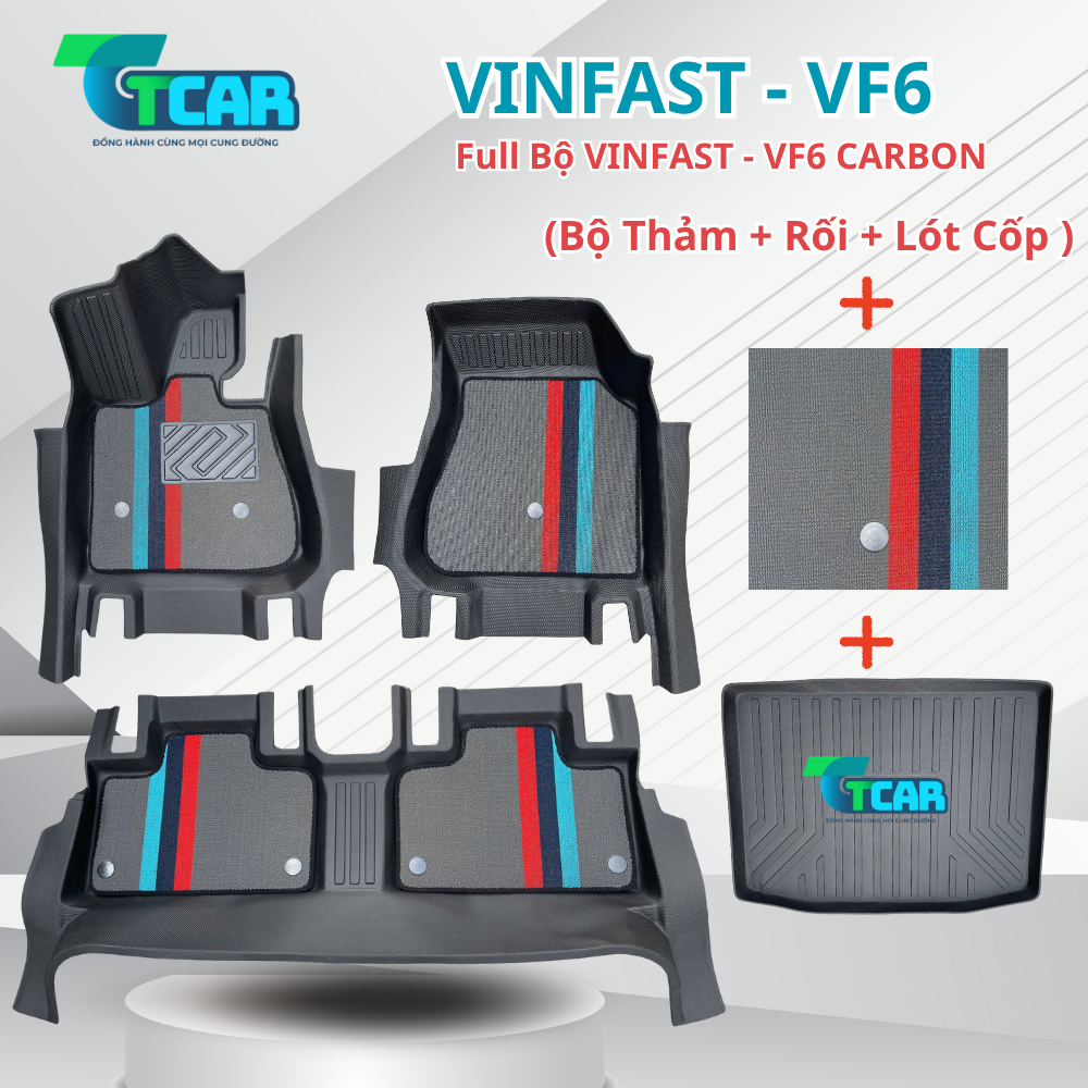 Thảm Lót Sàn VinFast VF6 TPE Vân Carbon Cứng, TCAR Ôm Khít Sàn Xe Chống Bẩn, Dễ Vệ Sinh - Nhựa đúc TPE nguyên sinh