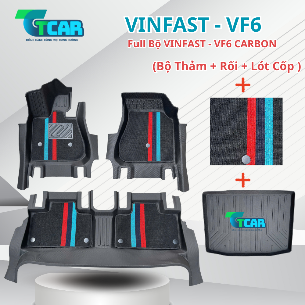 Thảm Lót Sàn VinFast VF6 TPE Vân Carbon Cứng, TCAR Ôm Khít Sàn Xe Chống Bẩn, Dễ Vệ Sinh - Nhựa đúc TPE nguyên sinh