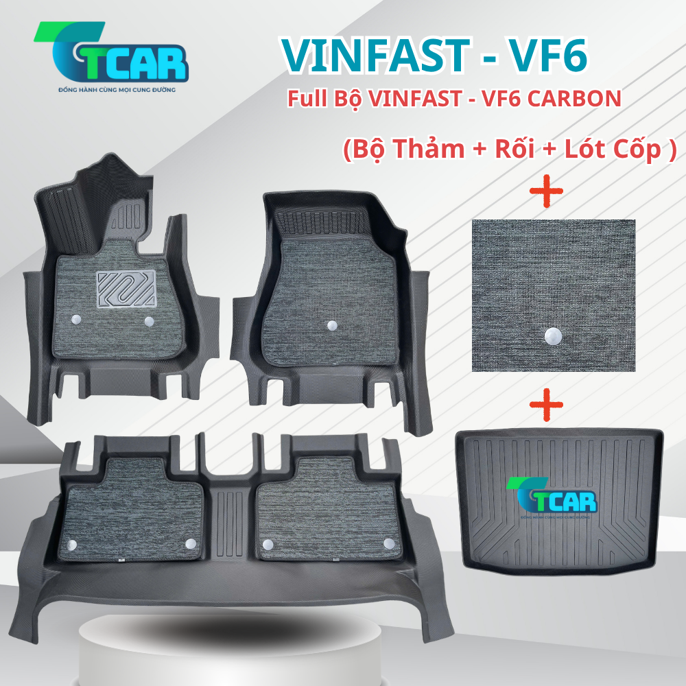 Thảm Lót Sàn VinFast VF6 TPE Vân Carbon Cứng, TCAR Ôm Khít Sàn Xe Chống Bẩn, Dễ Vệ Sinh - Nhựa đúc TPE nguyên sinh