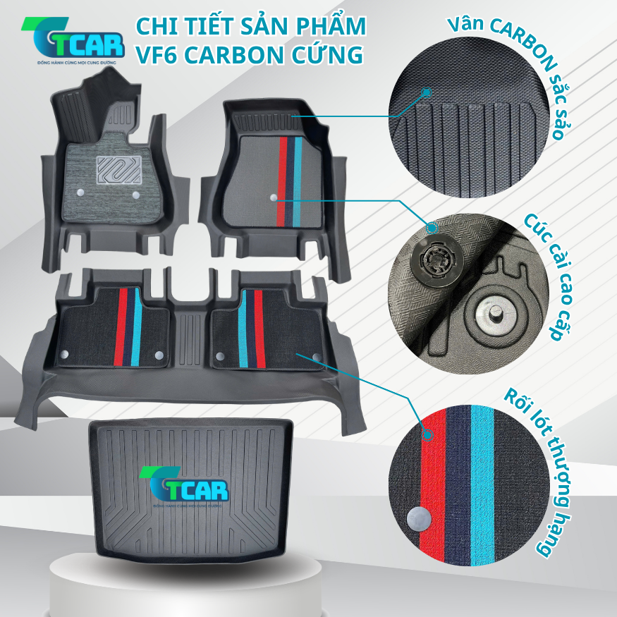 Thảm Lót Sàn VinFast VF6 TPE Vân Carbon Cứng, TCAR Ôm Khít Sàn Xe Chống Bẩn, Dễ Vệ Sinh - Nhựa đúc TPE nguyên sinh