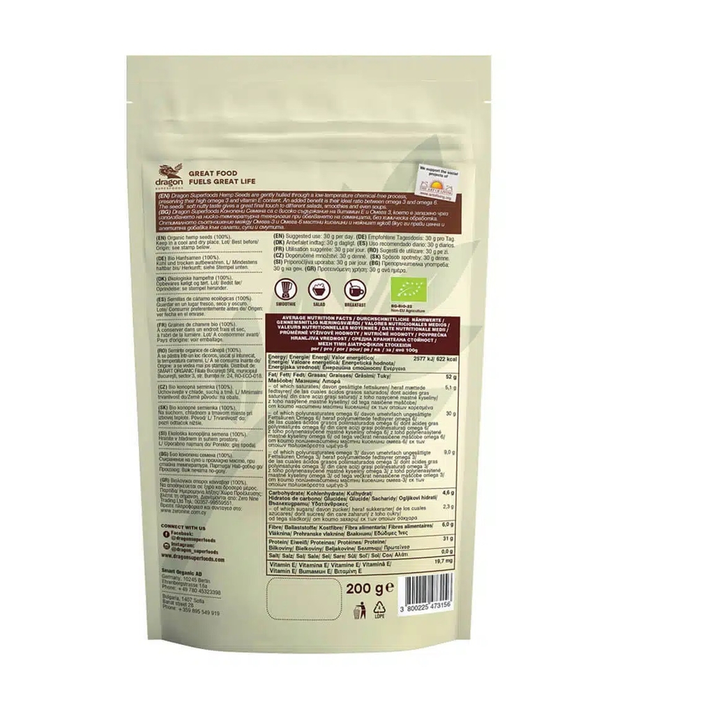 Hạt gai dầu hữu cơ Dragon Superfoods 200gr