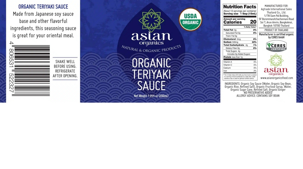 Nước tương Teriyaki hữu cơ Asian Organics (200ml)