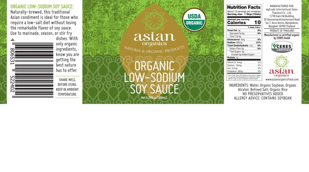 Nước tương đậu nành ít muối hữu cơ Asian Organics (200ml)