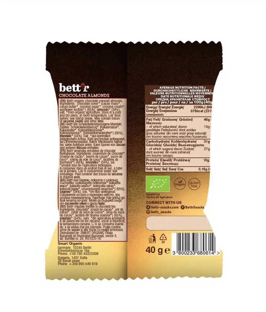 Chocolate bọc hạt hạnh nhân Bio 40g Bettr