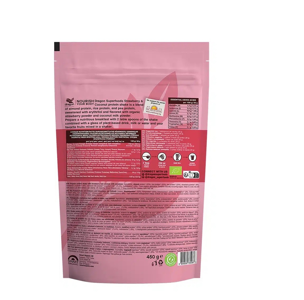 Protein lắc vị dâu dừa hữu cơ 450Gr