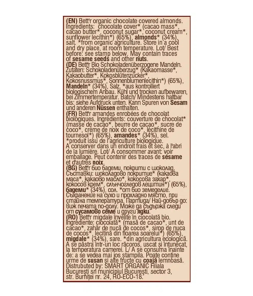 Chocolate bọc hạt hạnh nhân Bio 40g Bettr
